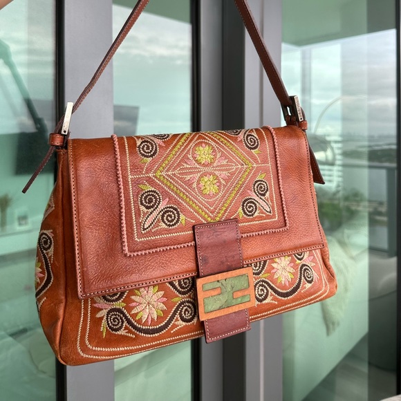 Fendi Handbags - Vintage Leather Embroidered Fendi Mamma Baguette